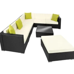 tectake Wicker loungeset met aluminium frame Marbella, Zwart Clearance