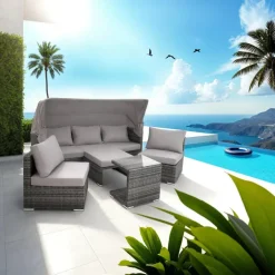 tectake Wicker loungeset San Marino met aluminium frame, Grijs Best