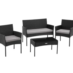 tectake Wicker loungeset Palese voor 4 personen - Zwart Best