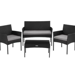 tectake Wicker loungeset Palese voor 4 personen - Zwart Best