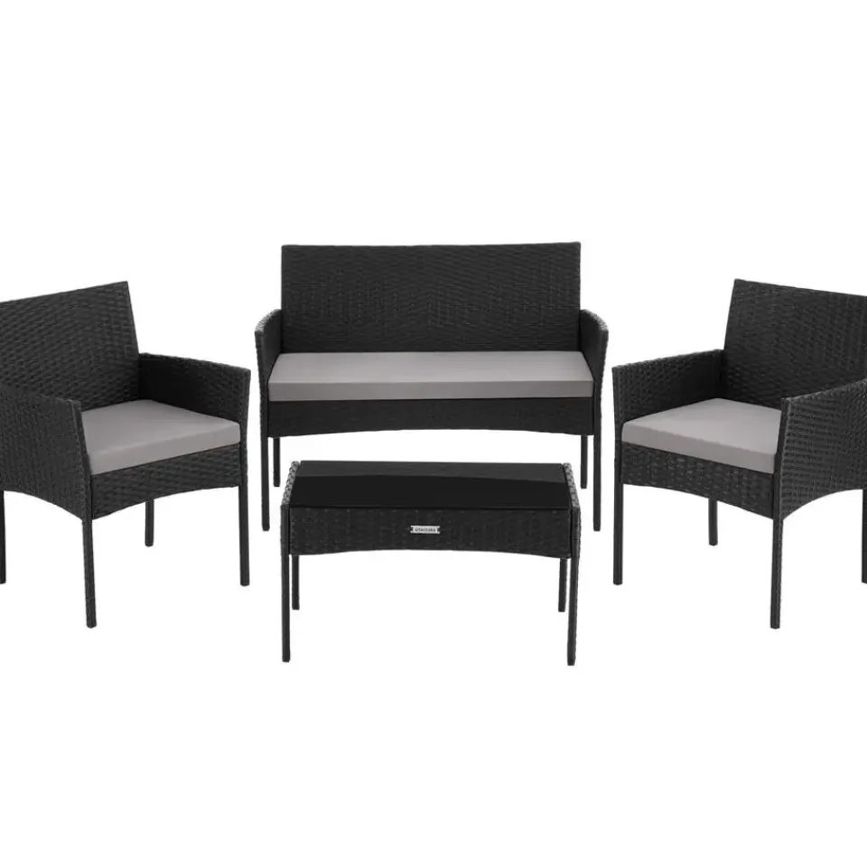 tectake Wicker loungeset Palese voor 4 personen - Zwart Best