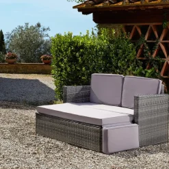 tectake Wicker loungesofa Corfu, Grijs Outlet