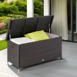 tectake Wicker opbergbox Kiruna met kunststof gaas, 120x55x61,5cm, 270l, Bruin New