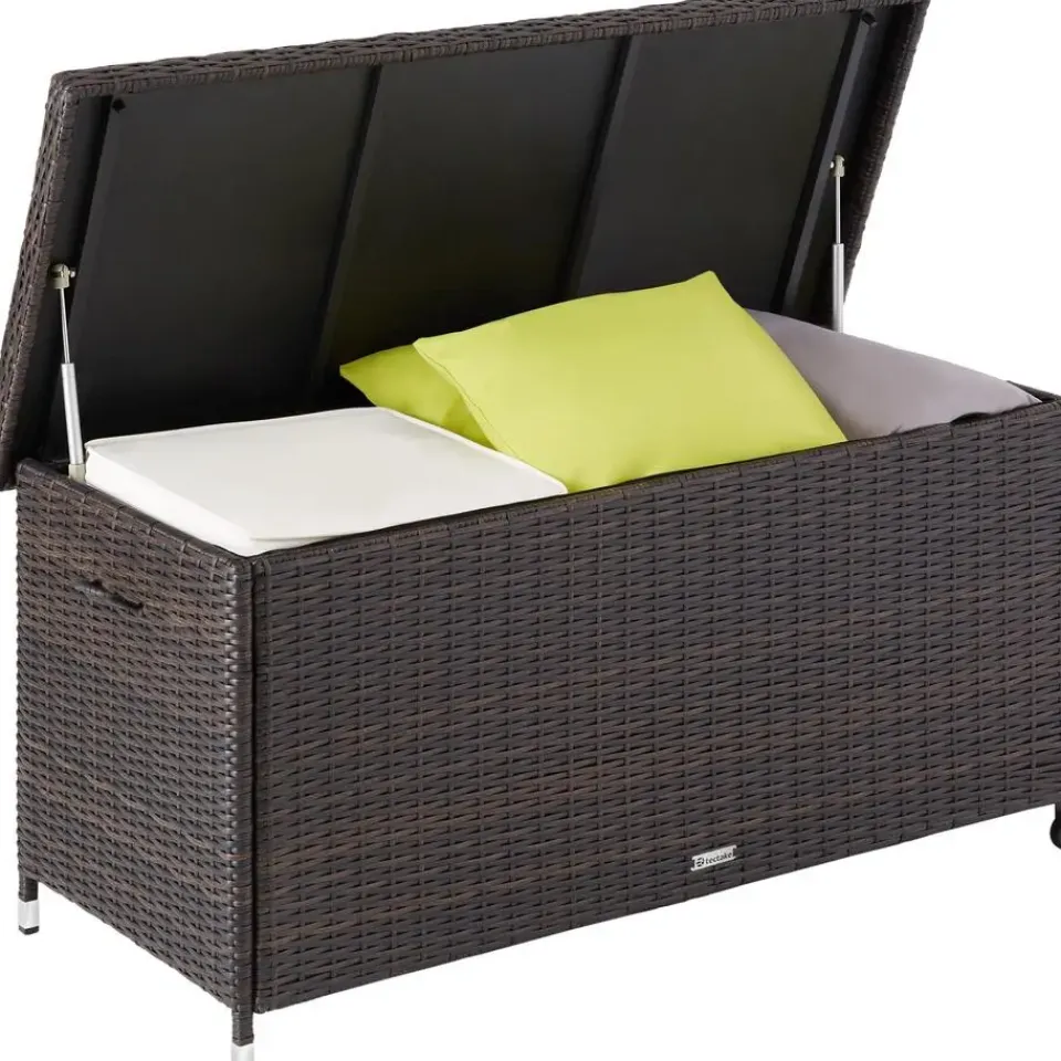 tectake Wicker opbergbox Kiruna met kunststof gaas, 120x55x61,5cm, 270l, Bruin New