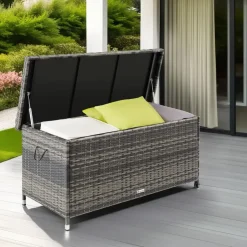 tectake Wicker opbergbox Kiruna met kunststof gaas, 120x55x61,5cm, 270l, Grijs Sale
