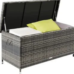 tectake Wicker opbergbox Kiruna met kunststof gaas, 120x55x61,5cm, 270l, Grijs Sale