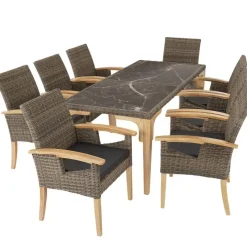 tectake Wicker tafel Foggia met 8 stoelen Rosarno, Natuur Discount