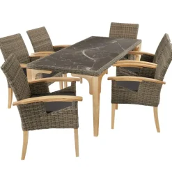 tectake Wicker tafel Foggia met 6 stoelen Rosarno, Natuur Discount