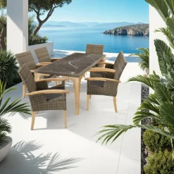 tectake Wicker tafel Foggia met 6 stoelen Rosarno, Natuur Discount