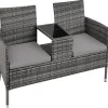tectake Wicker tuinbank met tafel, Grijs/lichtgrijs Discount