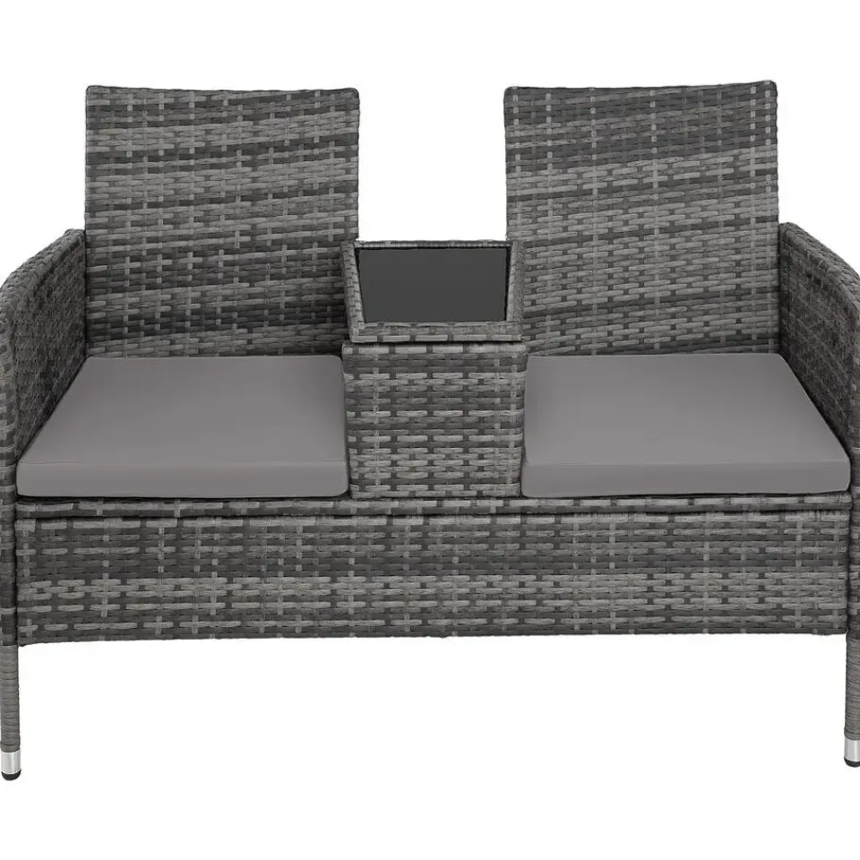tectake Wicker tuinbank met tafel, Grijs/lichtgrijs Discount