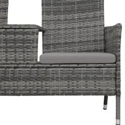 tectake Wicker tuinbank met tafel, Grijs/lichtgrijs Discount