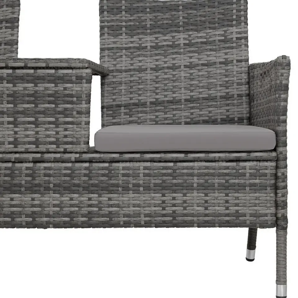 tectake Wicker tuinbank met tafel, Grijs/lichtgrijs Discount