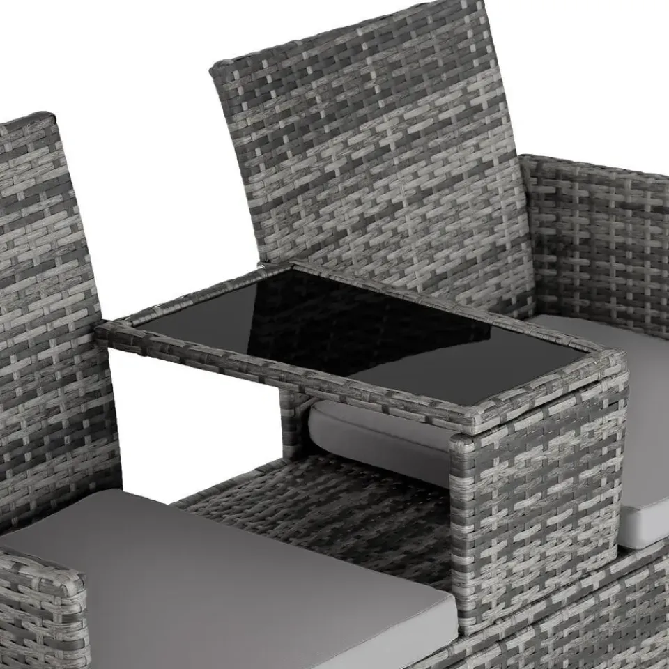 tectake Wicker tuinbank met tafel, Grijs/lichtgrijs Discount