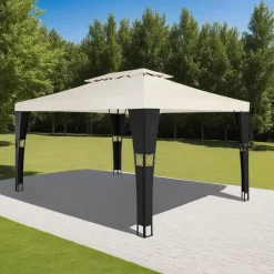 tectake Wicker tuinpaviljoen Mona 3x4m, Zwart/crème Hot