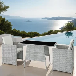 tectake Wicker tuinset Lausanne 2+1 - Lichtgrijs