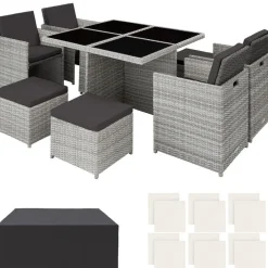 tectake Wicker tuinset Manhattan 4+4+1 met aluminium frame en beschermhoes Discount