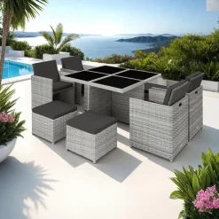 tectake Wicker tuinset Manhattan 4+4+1 met aluminium frame en beschermhoes Discount