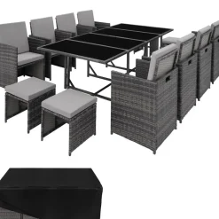 tectake Wicker tuinset Palma 8+4+1 met beschermhoes - Grijs/lichtgrijs Discount