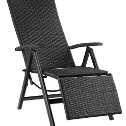 tectake Wicker tuinstoel opklapbaar met aluminium frame en voetsteun, Zwart Hot