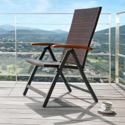 tectake Wicker tuinstoel Canberra opklapbaar, Bruin Sale