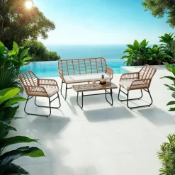 tectake Wicker zitgroep Molfetta XL voor 4 personen, Natuur Best