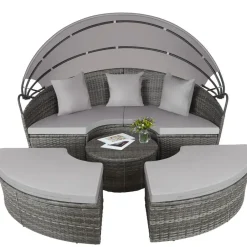 tectake Wicker zonne-eiland Santorini, Grijs