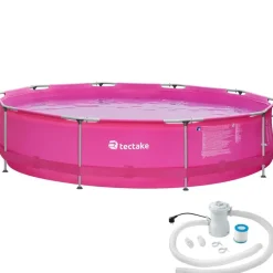 tectake Zwembad rond met stalen frame en filterpomp Ø 360 x 76 cm, Pink Discount