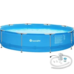 tectake Zwembad rond met stalen frame en filterpomp Ø 360 x 76 cm, Blauw Hot