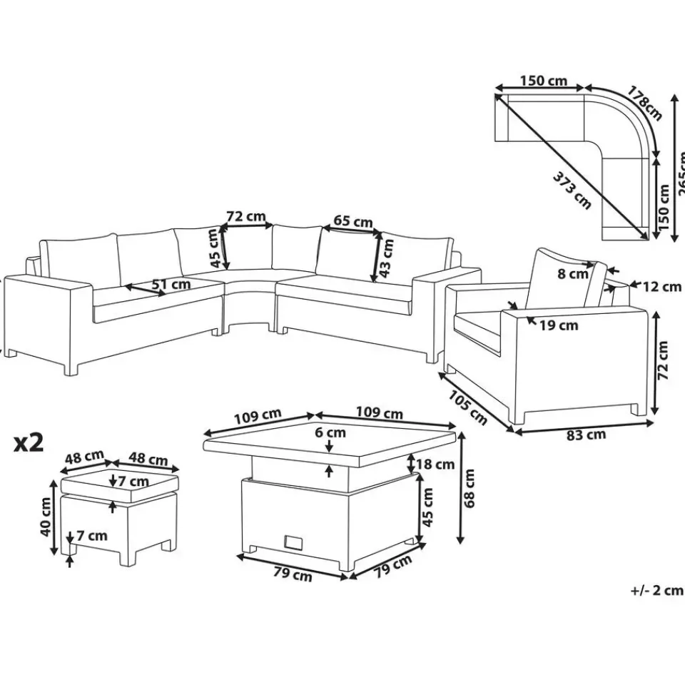 Beliani TEGLIO - Loungeset 9-zits - Grijs - Kunstrotan Best