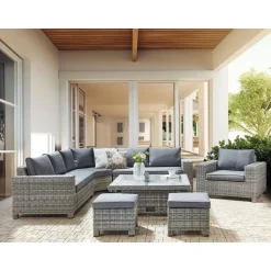 Beliani TEGLIO - Loungeset 9-zits - Grijs - Kunstrotan Best