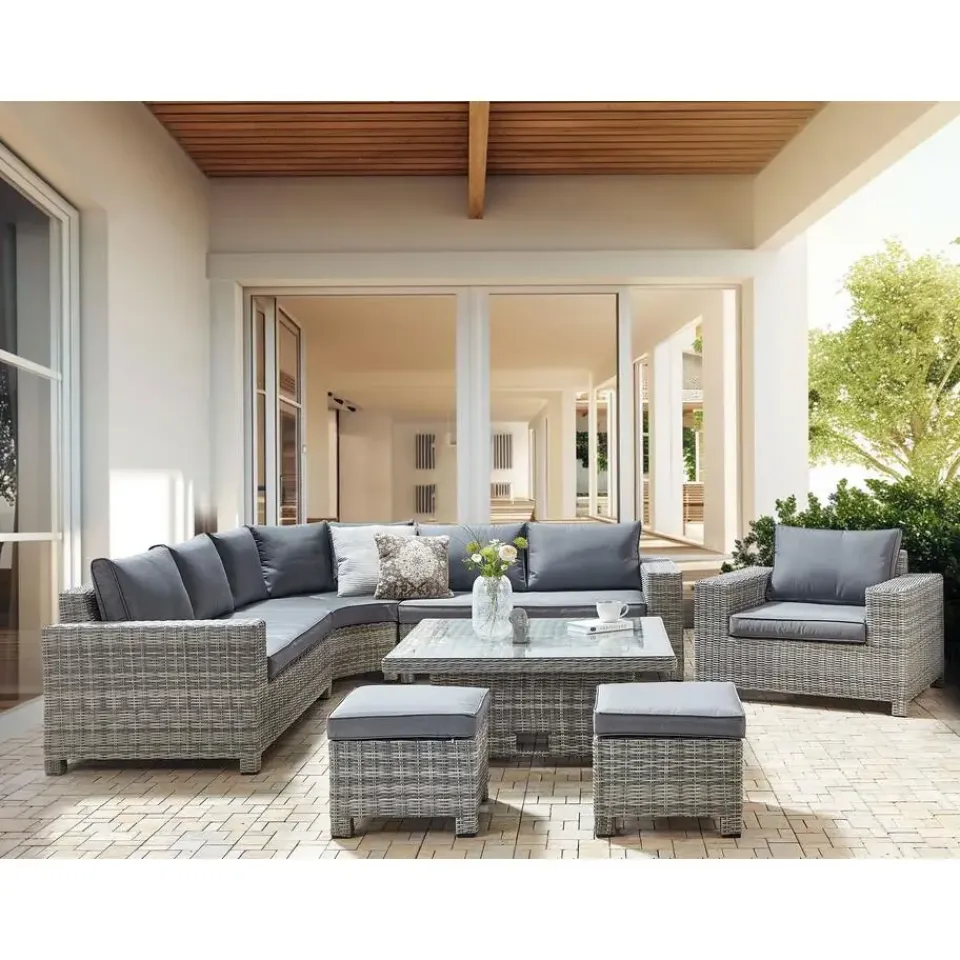 Beliani TEGLIO - Loungeset 9-zits - Grijs - Kunstrotan Best