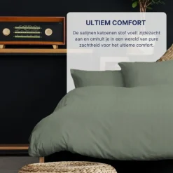 Ten Cate 100% Katoensatijnen Tweepersoons Dekbedovertrek - 200x200/220 - Groen Discount
