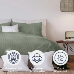 Ten Cate 100% Katoensatijnen Lits-jumeaux Dekbedovertrek - 240x200/220 - Groen Clearance