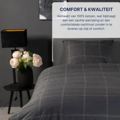 Ten Cate Katoenen Dekbedovertrek - 140x200/220 cm - Louis Antraciet Outlet