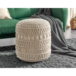 Beliani THAKOT - Poef - Beige - 45 x 45 x 45 cm - Katoen Sale