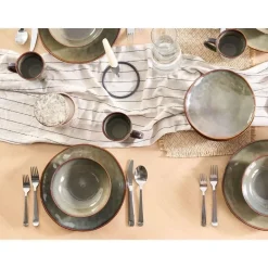 Leen Bakker THYME - Diepe borden set van 8 - Donkergroen - Steengoed Best