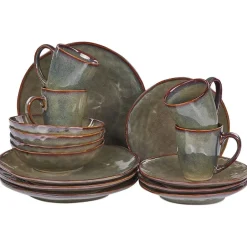 Beliani THYME - Serviesset 16 delig - Donkergroen - Steengoed Hot