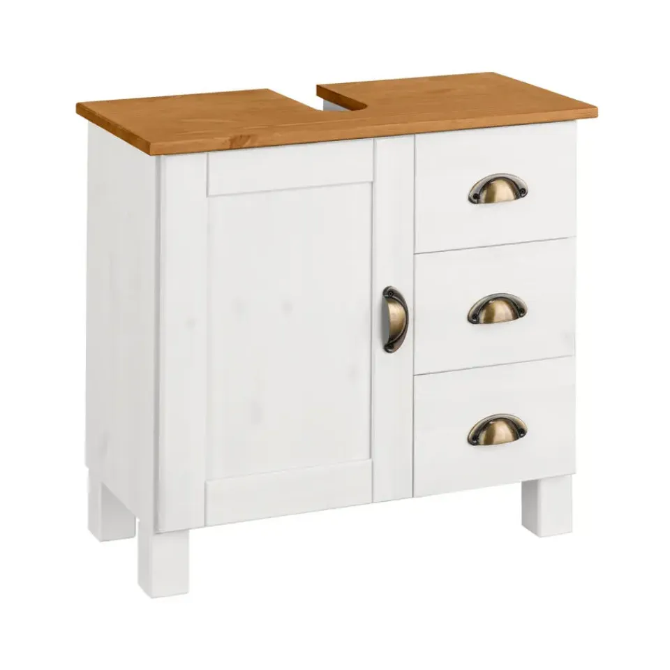 Loft24 Toscana - Wastafelonderkast met 3 lades en 1 deur van grenen in wit Outlet