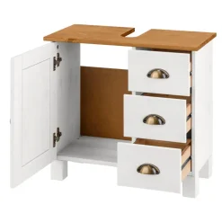 Loft24 Toscana - Wastafelonderkast met 3 lades en 1 deur van grenen in wit Outlet
