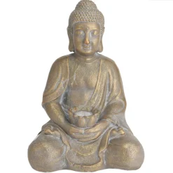 Merkloos Tuinbeeld - Boeddha - goudkleurig - solar verlichting - 44 cm