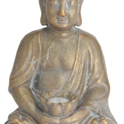 Merkloos Tuinbeeld - Boeddha - goudkleurig - solar verlichting - 44 cm