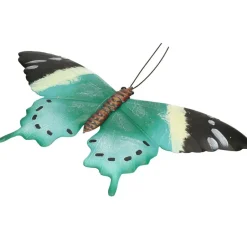 Merkloos Tuindecoratie muurvlinder - zwart / blauw - metaal - 44 cm
