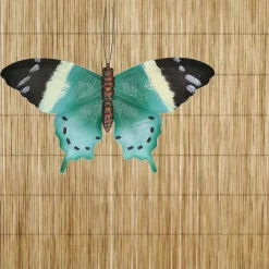 Merkloos Tuindecoratie muurvlinder - zwart / blauw - metaal - 44 cm