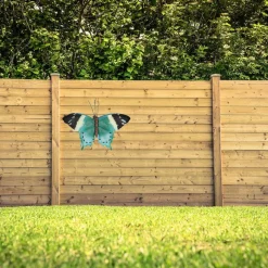 Merkloos Tuindecoratie muurvlinder - zwart / blauw - metaal - 44 cm