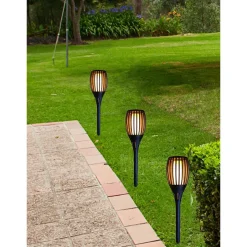 Gebro Tuinfakkel - solar - tuinverlichting - zwart - vlameffect - 58 cm