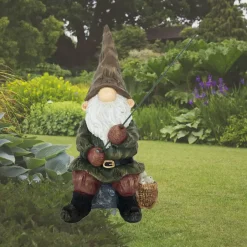 True to Nature Tuinkabouter beeld - visser - tuindecoratie - 25 cm - polyresin Outlet