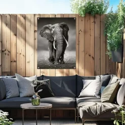 Reinders Tuinposter Wandelende olifant - 80 x 60cm - Zwart Clearance