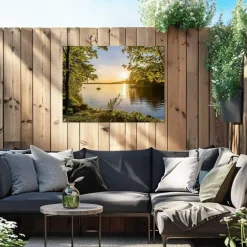 Reinders Tuinposter Zonsondergang aan het meer - 60 x 80cm - Groen Hot