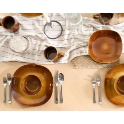 Beliani TURMERIC - Serviesset 16 delig - Goudbruin - Steengoed Sale